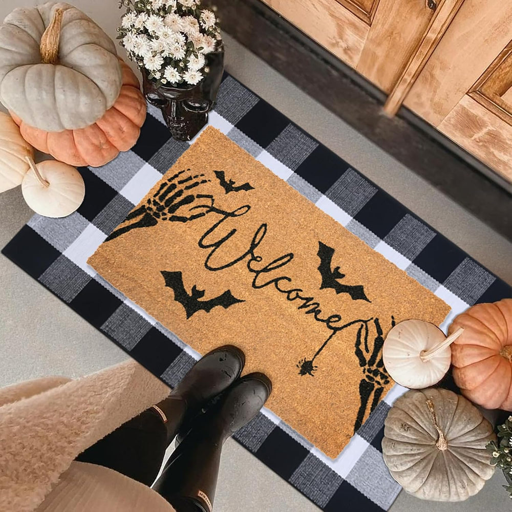Halloween Welcome Door Mat Combo Set, Skeletal Hand Coco Coir Doormat -28&quo...