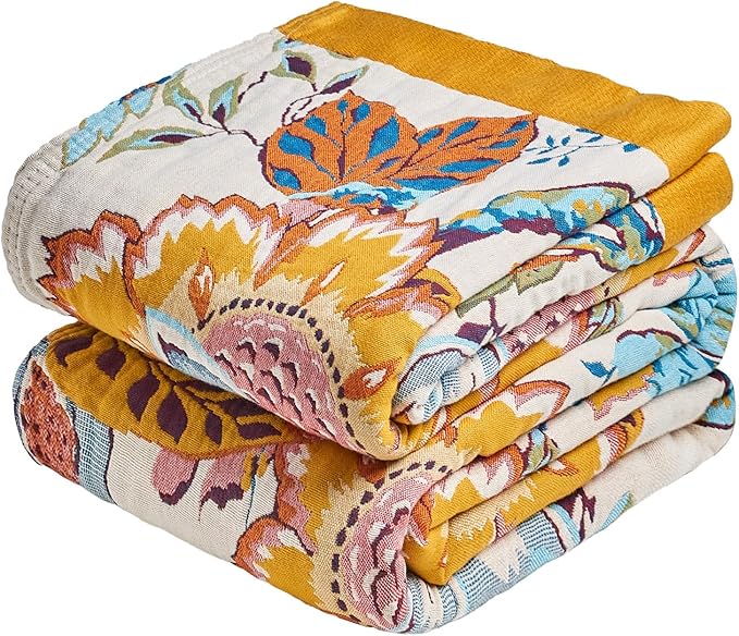 MSGKV Boho Throw Blanket 50"x60" Floral Cotton Blanket by MSGKVHomeTextiles