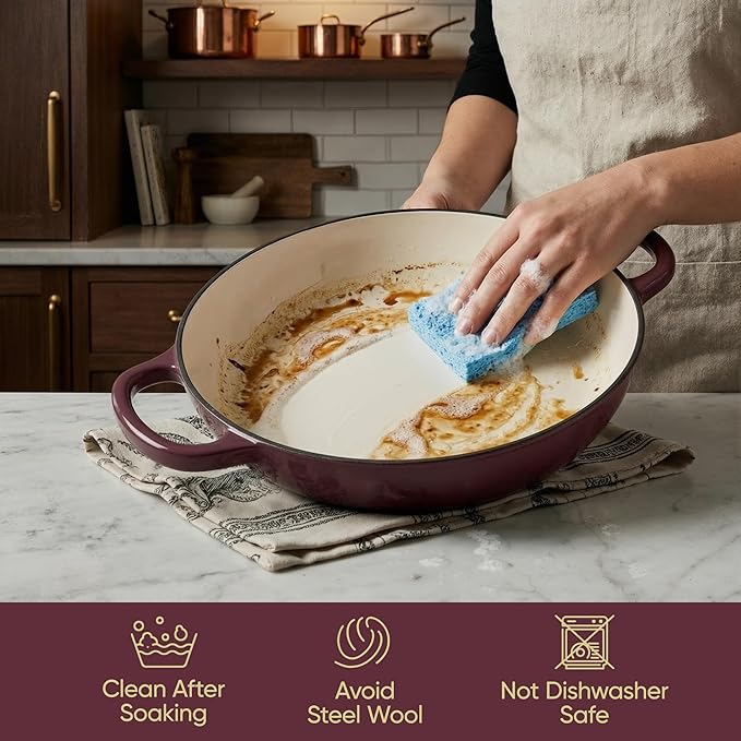 3 Quart Enameled Cast Iron Braiser, Non Stick Enameled Cast Iron Skillet