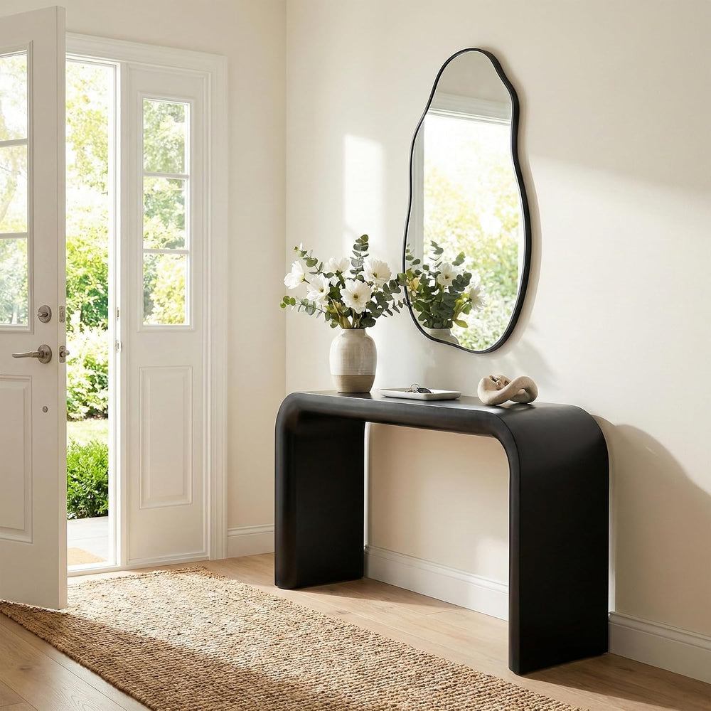 Matte Black 36x20 Inch Irregular Organic Freeform Wall Mirror
