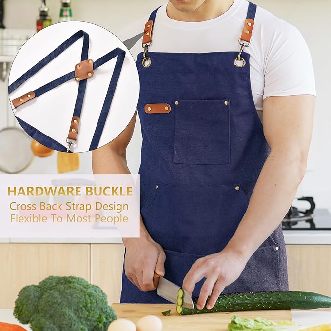 Aoomzoon Canvas Aprons for Men Chef Apron, Work Apron - 16oz Heavy Duty Cross - Image 2