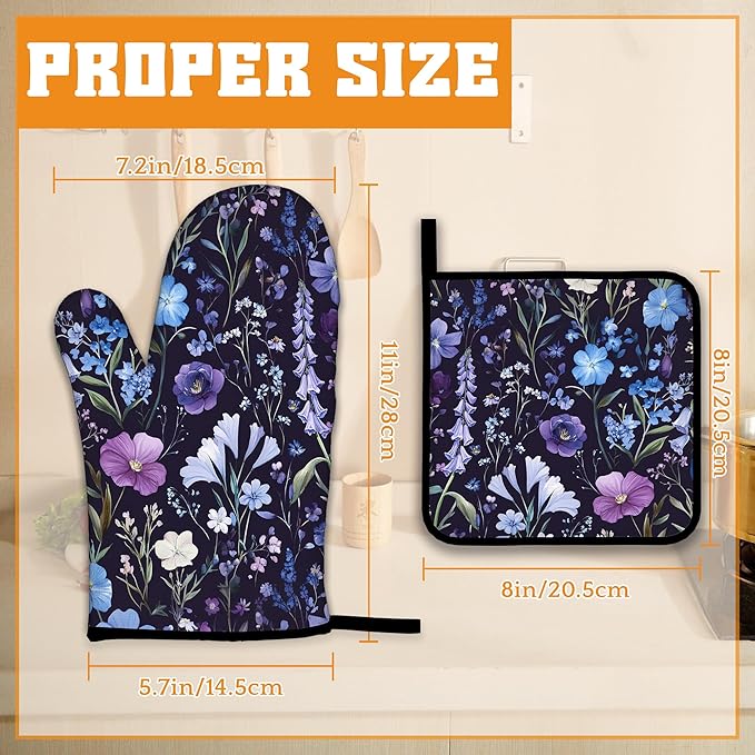 Wildflowers Oven Mitts and Pot Holders, Vintage Garden Herb Flower Heat - Image 2