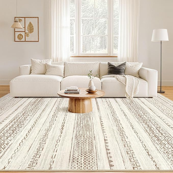 Nakagishi 5x8 Area Rug Living Room: Washable Boho Large Neutral Modern Soft - Image 4