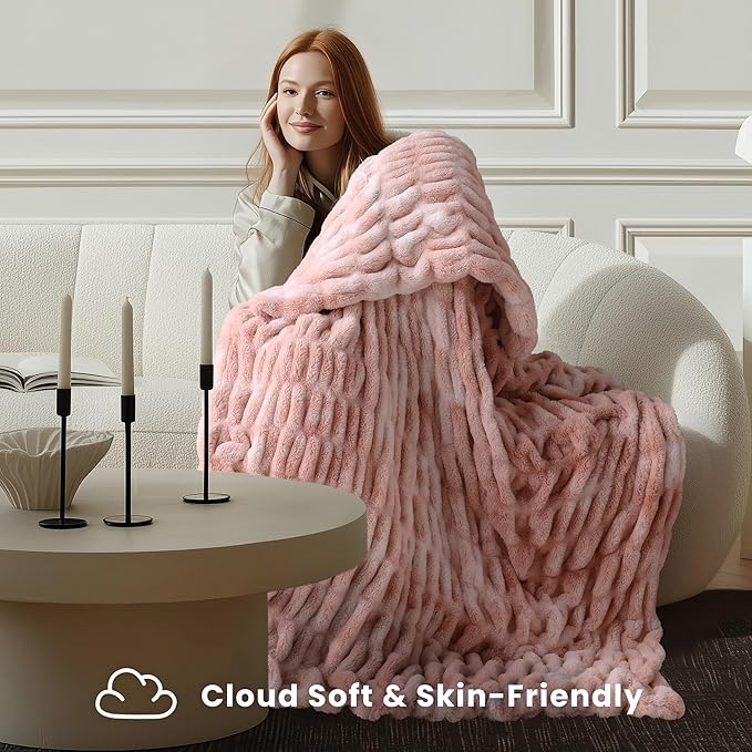 Ultra Soft Cozy Faux Fur Throw Blanket, Fuzzy Plush Thick Bubble Blanket - Image 4
