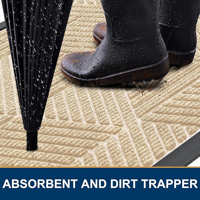 Smiry Front Door Mat Outside Entrance, Heavy Duty Sturdy Natural Rubber Doormat - Image 3