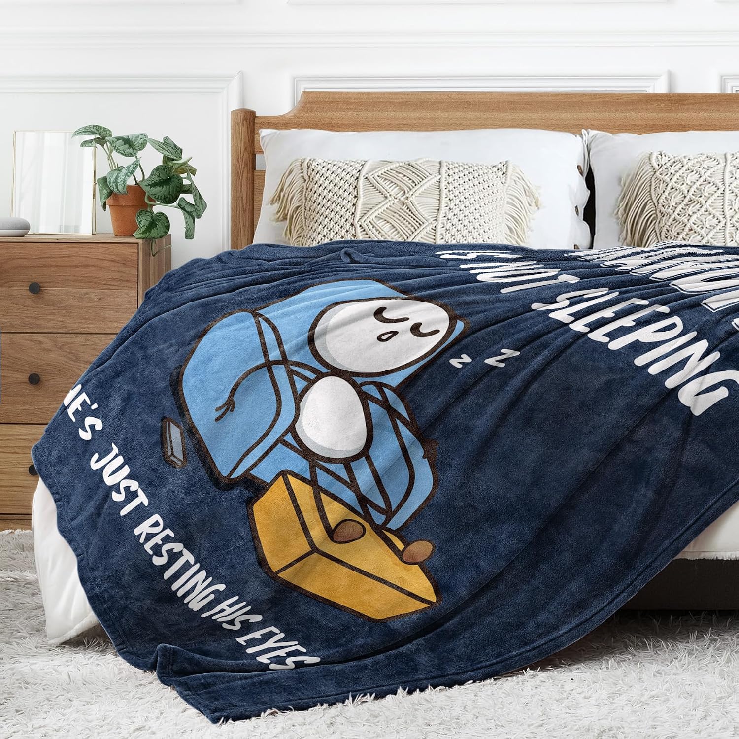 Funny Grandpa Birthday Gifts, Grandpa is Not Sleeping Blanket | Grandpas Gift from Grandkids, Super Soft Throws Blanket for Napping, Promoted to Grandpas Gifts, 60" x 80" (Navy Blue)