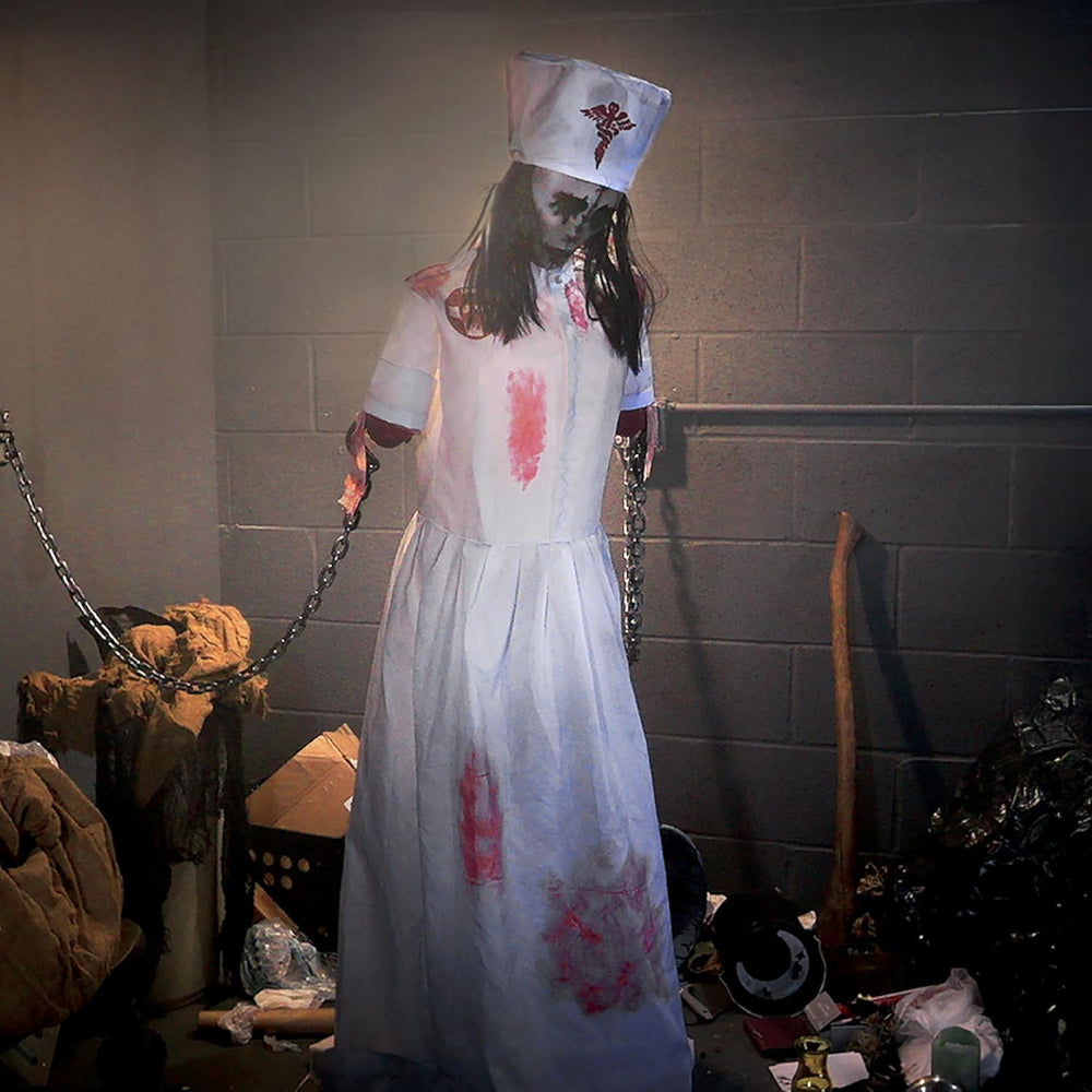 Haunted Hill Farm Life-Size 5.2-Ft Animatronic Convulsing Nurse by Tekky Hall...