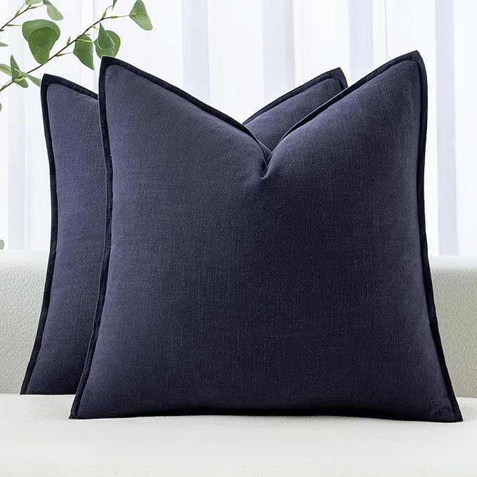 MIULEE Decorative Linen Euro Sham Pillow Covers 24x24 Navy ​Boho Farmhouse​ by MIULEE