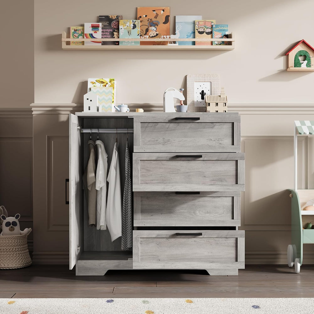 IDEALHOUSE 43.3'' H Armoire Wardrobe Closet with 4 Drawers and Hangin...