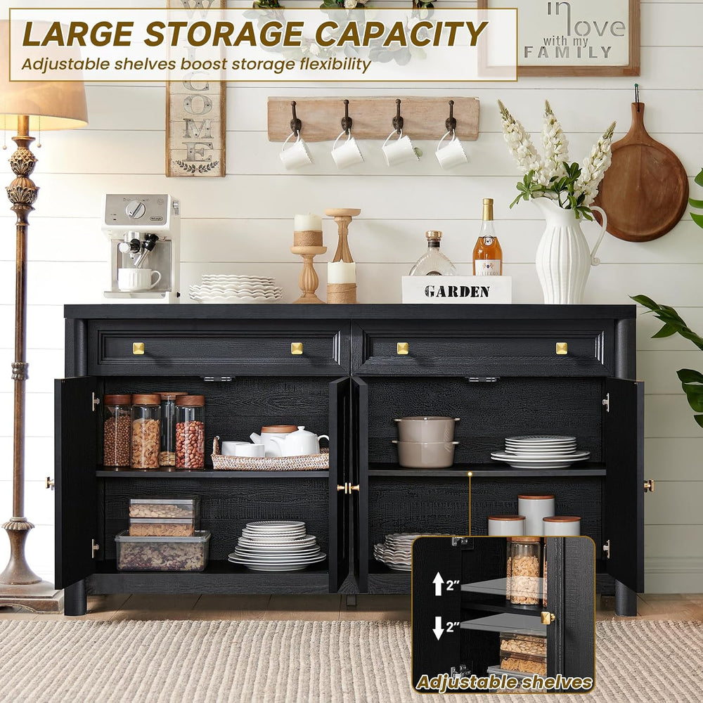 Standifurno Credenza Storage Cabinet with 4 Doors and 2 Drawers, 59" Lar...