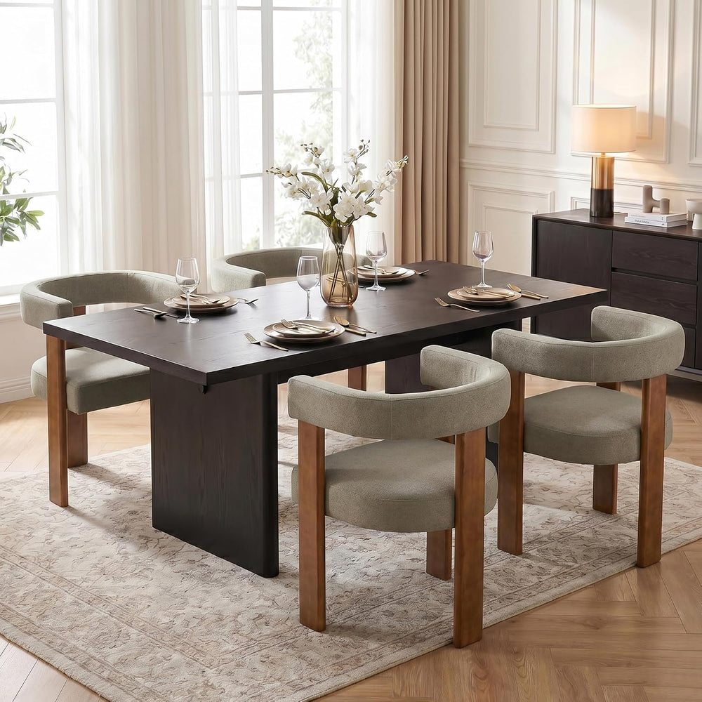 Usaint Wooden Barrel Dining Chairs Set of 2 with Walnut Wood Legs and Arm