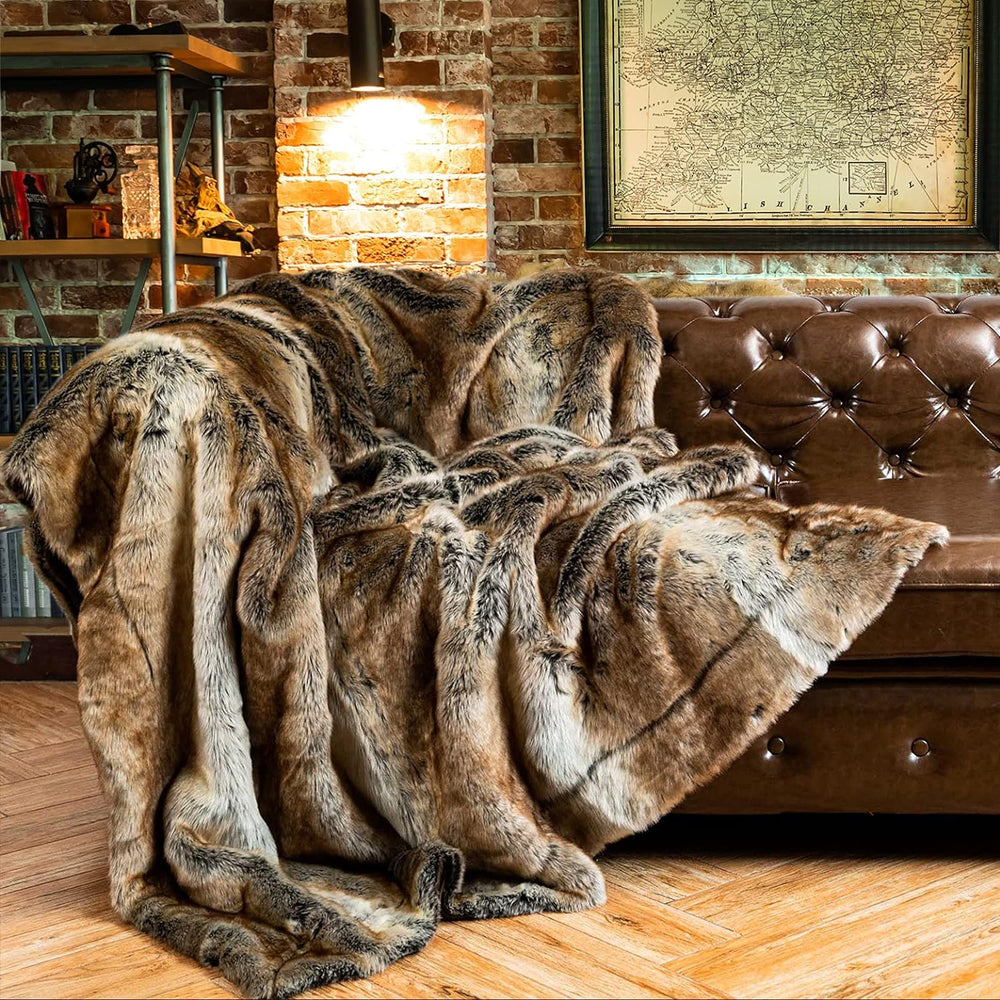 Battilo Large Brown Faux Fur Throw Blanket For Bed, 60"x80", Elegant