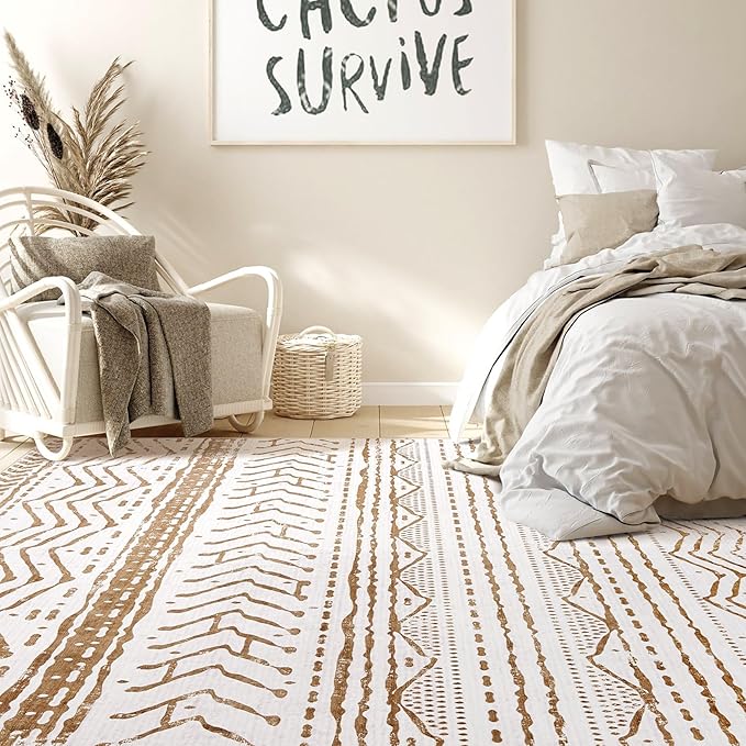 Nakagishi Area Rug Living Room Rugs: 5x7 Machine Washable Boho Large Neutral - Image 6