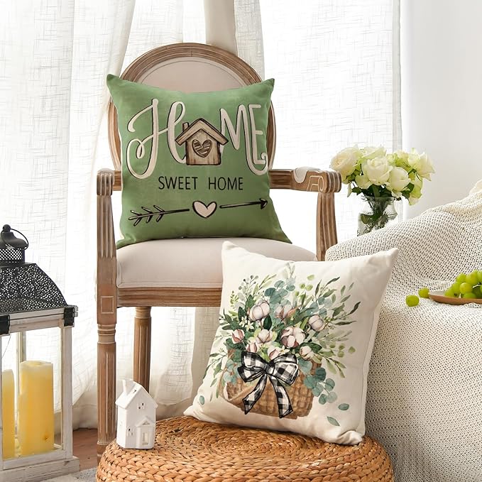 AVOIN colorlife Bless Our Home Farmhouse Eucalyptus Leaves Throw Pillow Covers - Image 3