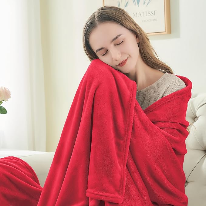 BEDELITE Fleece Blankets Queen Size Red Throw Blankets - Image 3