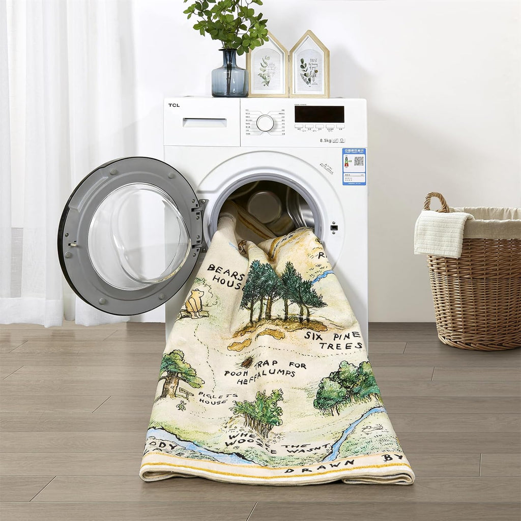 Estmy 8x10 Washable Nursery Rug, Cute Woodland Kids Play Mat for Girls Boys Neutral Soft Crawling Play Mat for Classroom Children Toddlers Bedroom Stain Resistant Easy to Clean, 100 Acre Wood Map Rug