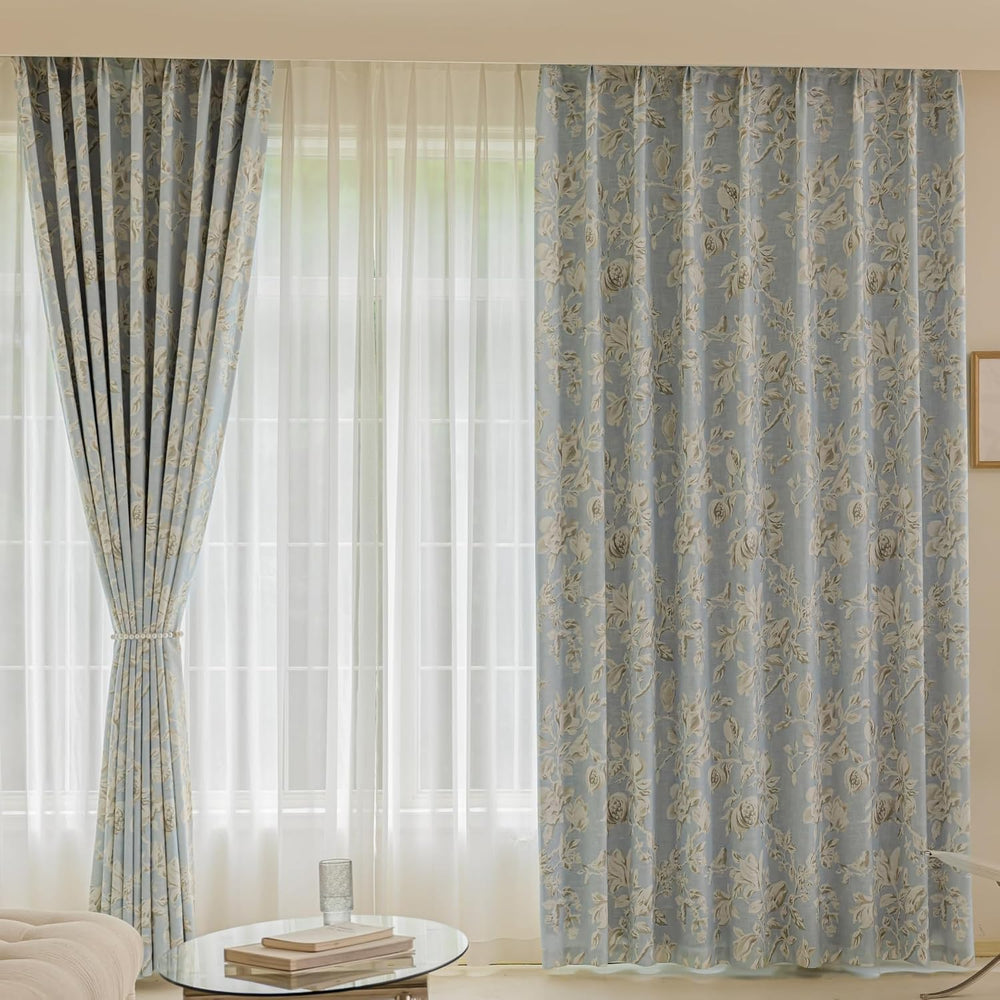 VisionaryHomeDesign Pinch Pleat Floral Linen Curtains, Memory Trained, Flower...