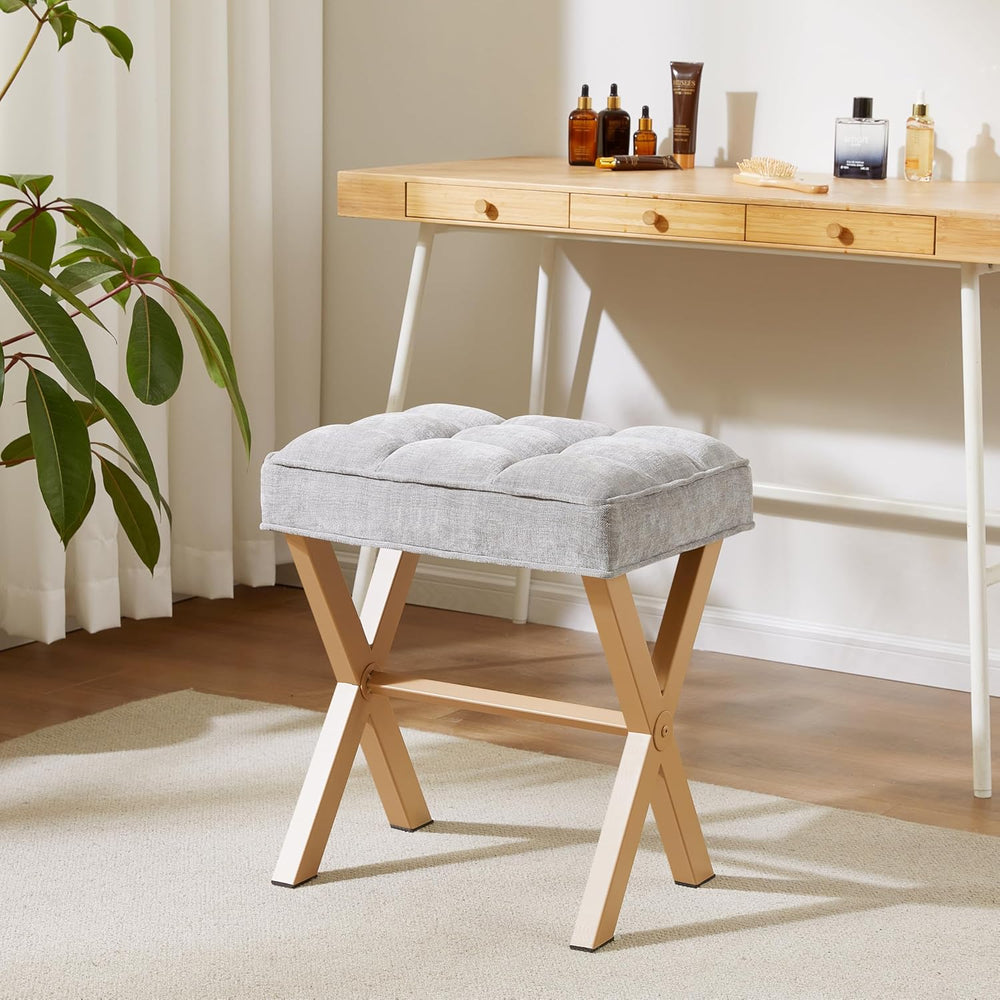 Royal Windsor Vanity Stool,Small Makeup Chair with Metal X Legs | Square Foot...