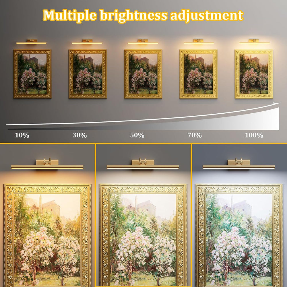 Picture Light for Wall, Gold, RF Remote, USB Charging