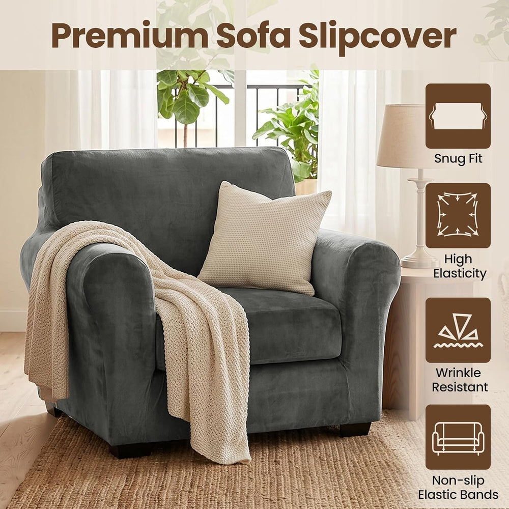 XINEAGE 2-Piece Velvet Armchair Sofa Cover, Couch Covers for Dog,Gray