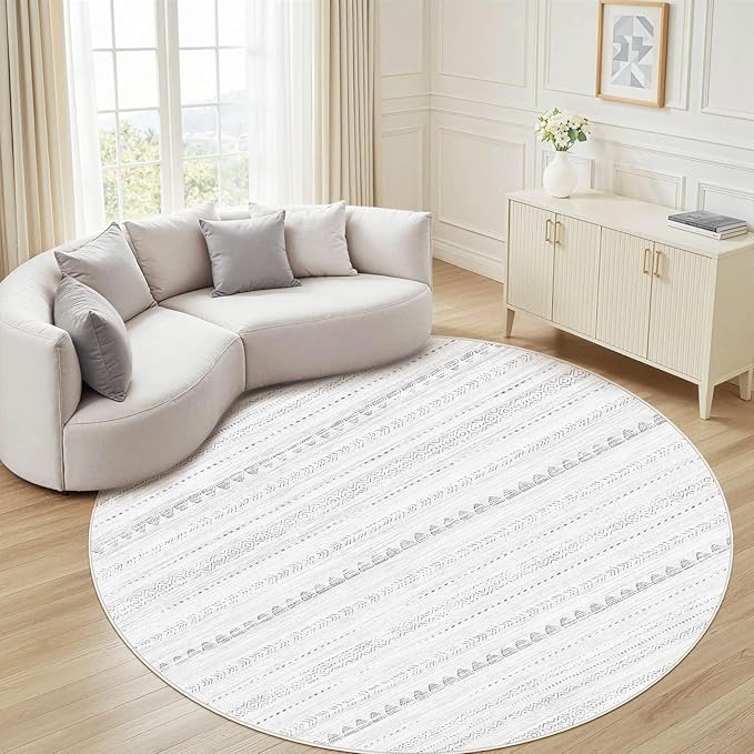 Nakagishi Round Rug Boho Area Rugs: 4x4 Washable Large Circle Neutral Soft - Image 7