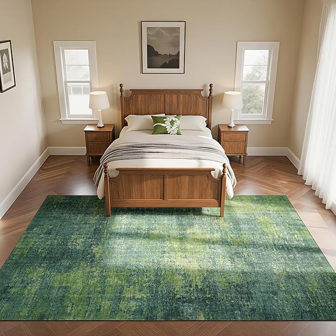 Washable Rugs 8x10 Area Rugs for Living Room-Green Modern Abstract Rugs for - Image 8