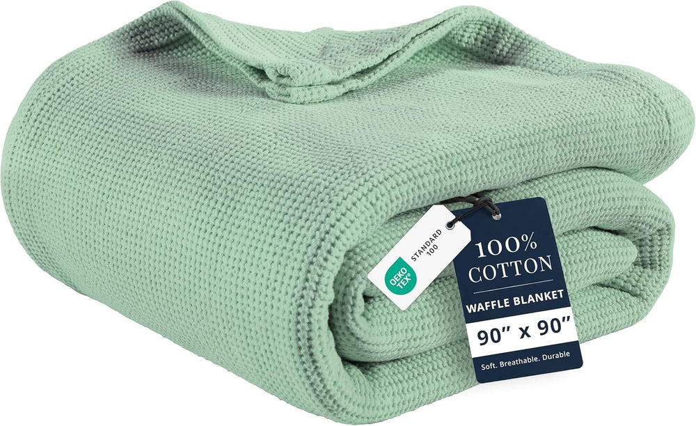 LANE LINEN Queen Blanket, 100% Cotton 300 GSM Lightweight - Sage Green