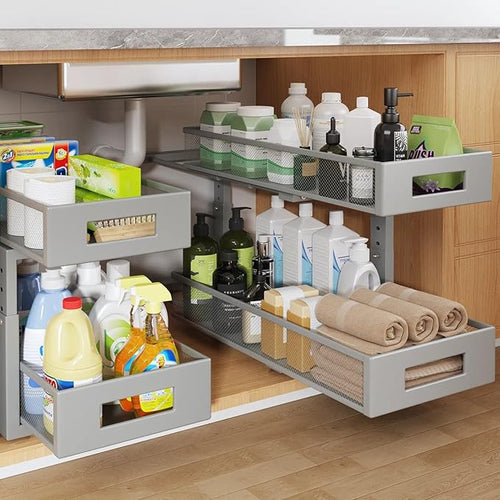 2 Packs 21IN Depth Under Sink Organizer, 2-Tier Pull Out Cabinet Organizer by UnderSinkOrganizer