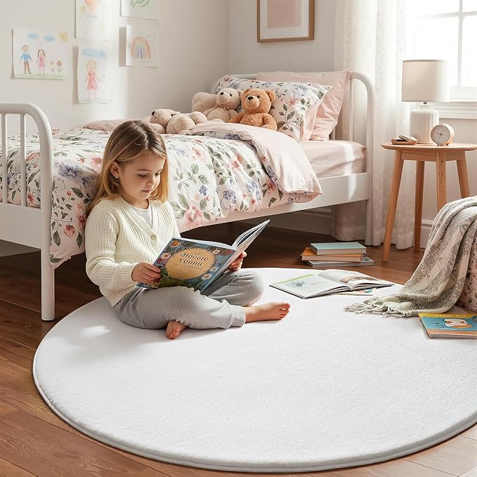 Amearea White Round Area Rugs 4ft Washable Circle Rugs - Image 4