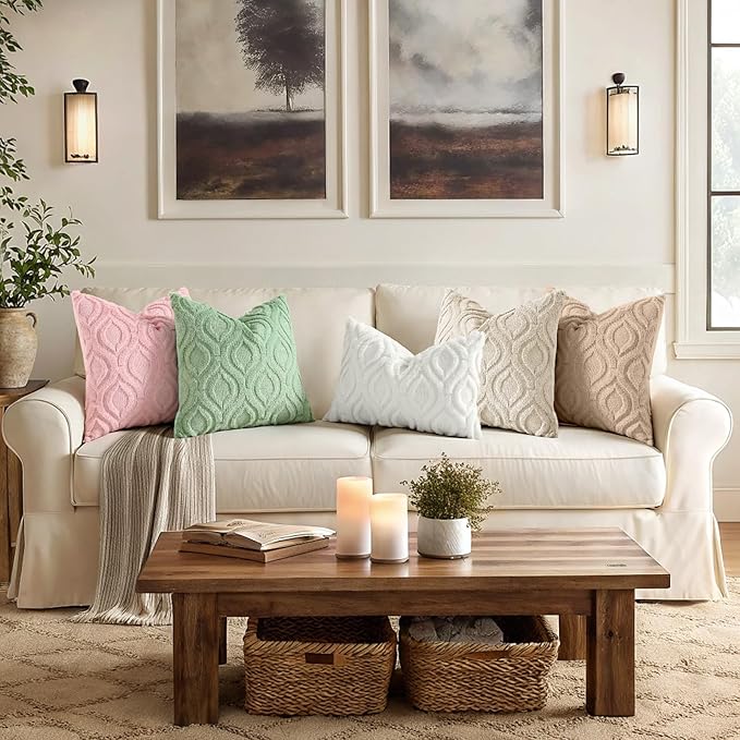 decorUhome Throw Pillow Covers 16x16 Inch Set of 2, Soft Plush Faux Wool Beige - Image 6