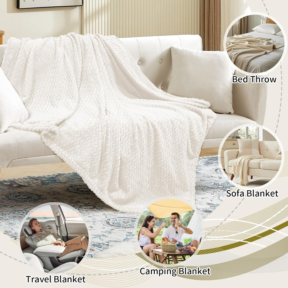 6 Pack Fuzzy Throw Blanket, 50 * 60 Inch 3D Ribbed Jacquard Fleece Blanket, F...