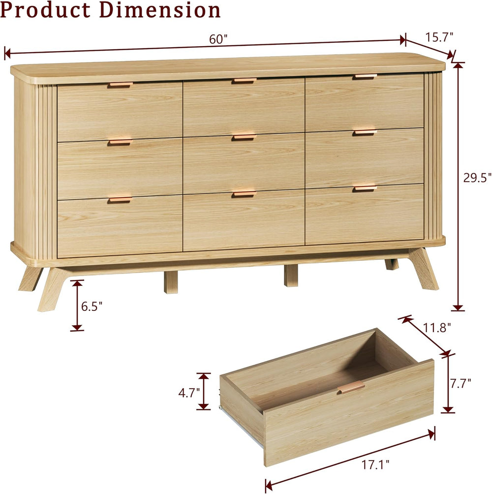 Fluted 9 Drawers Dresser, 60" Mid Century Modern & Chests of Drawers...