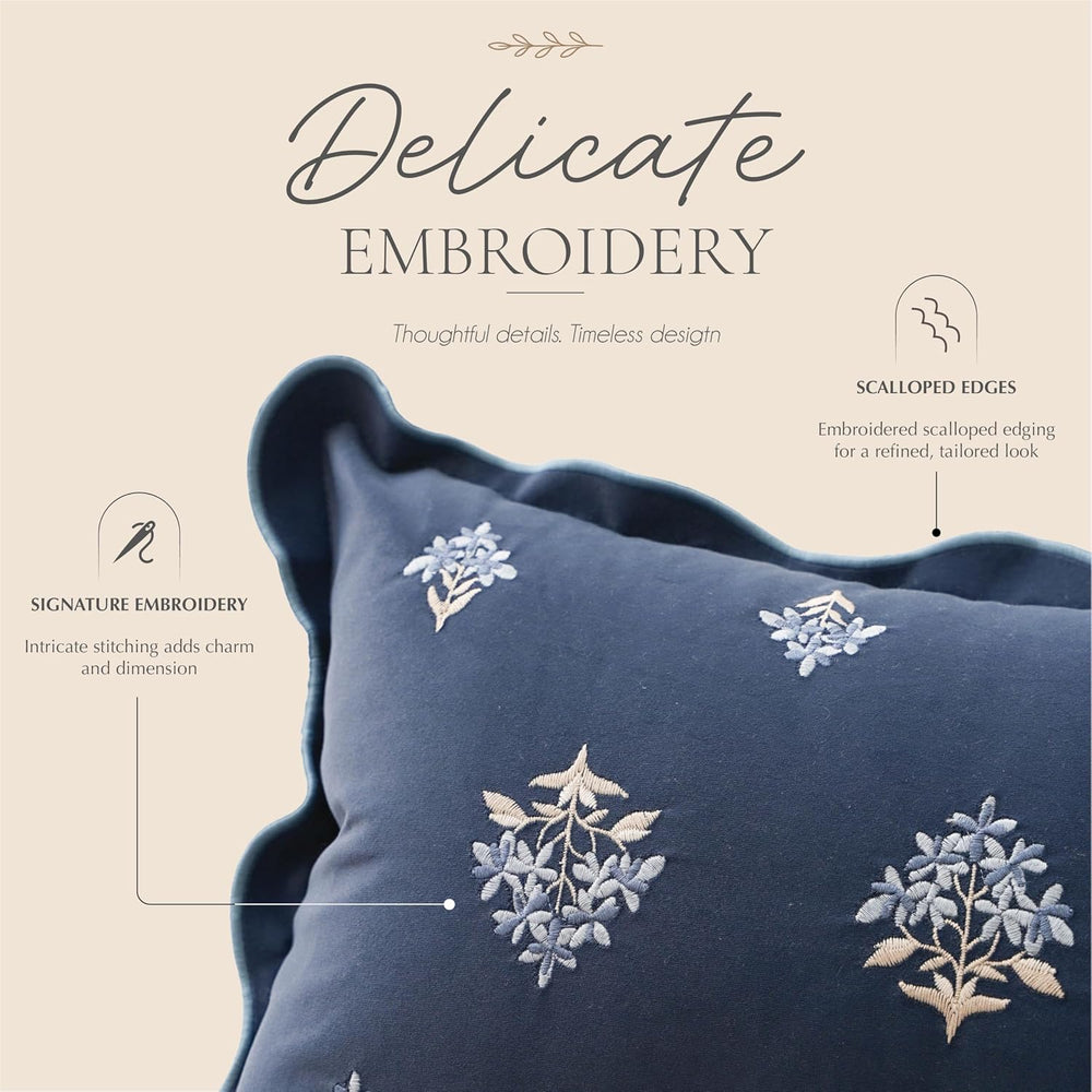 BlissBlush Long Lumbar Pillow Cover 14x36 for Bed, Navy Blue Velvet Decorativ...