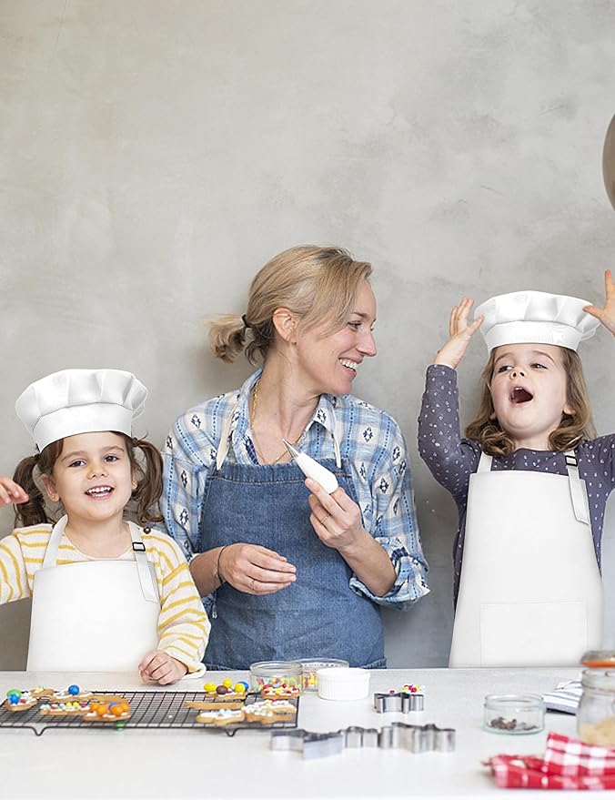 Kids Apron and Chef Hat Set, 16 Pieces Boys Girls Kids Apron - Image 8