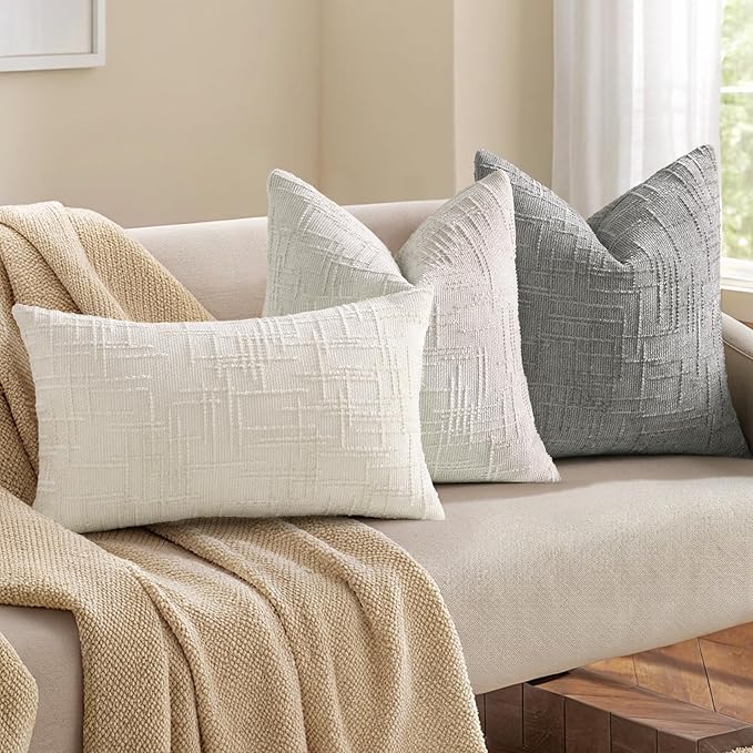 decorUhome Neutral Grey Chenille Euro Sham Throw Pillow Covers 24x24 Set of 2 - Image 4