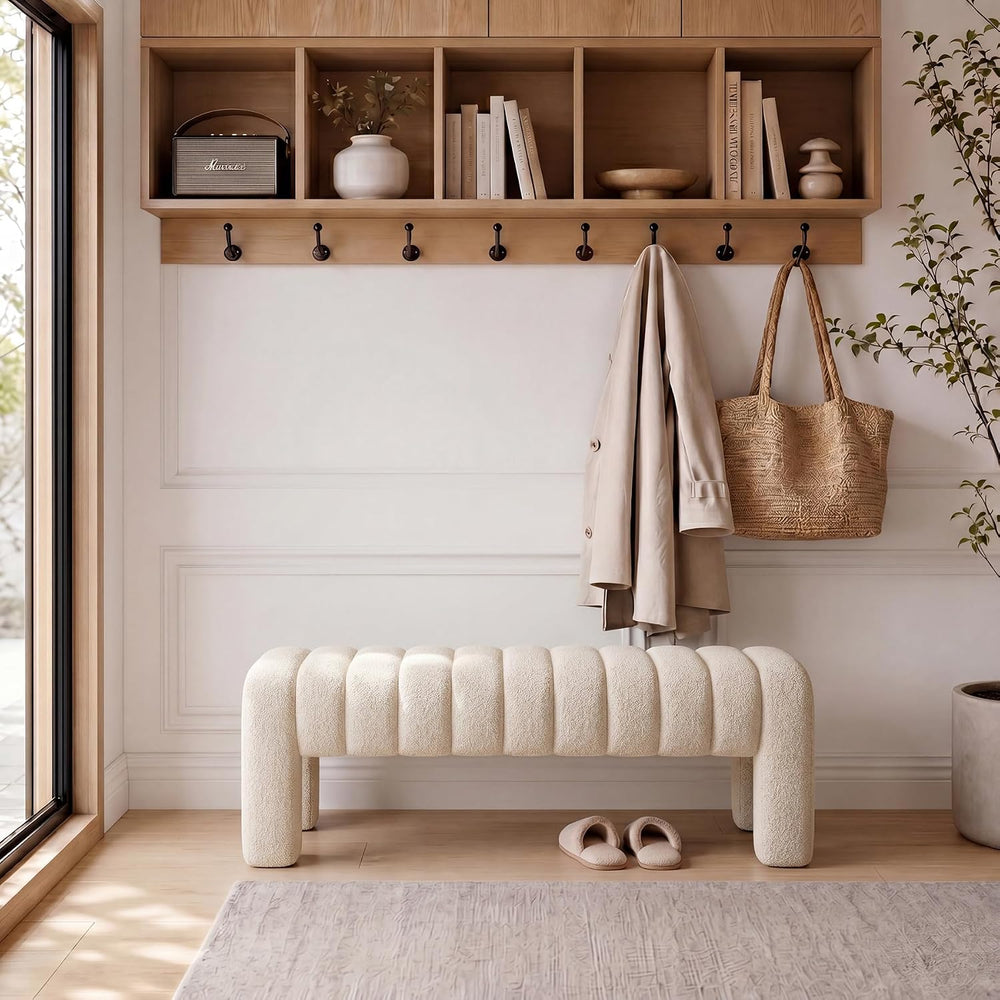 43’’ Bedroom Bench, Upholstered End of Bed Bench with Solid Wood Legs, Modern...