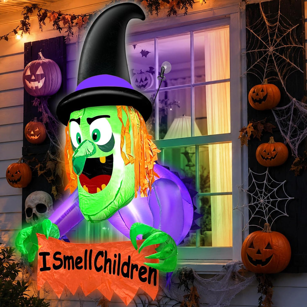 3.5 FT Halloween Inflatable Witch Broke Out from Window Blow Up