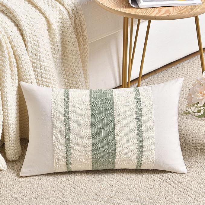 Fancy Homi Set of 1 Sage Green Boho Lumbar Decorative Throw Pillow Covers 16x24 by Fancy+Homi