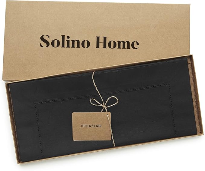 Solino Home Cotton Linen Black Table Runner 120 Inches Long - Hemstitch 14 x ...