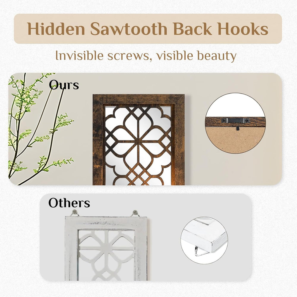 Wall Candle Holder Set of 2 with RealMirror, Distressed Brown