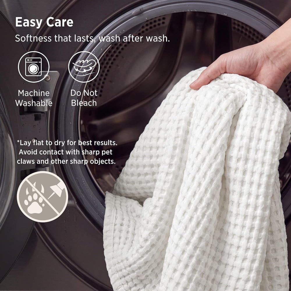 Bedsure Cooling Waffle Blanket for Hot Sleepers, Ivory, King, 104" X 90&...