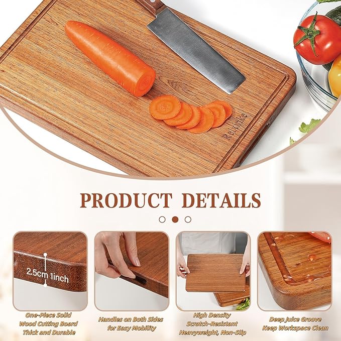 Solid Teak Wood Cutting Board Set One Piece Non Glued Large Thick Crack - Image 3