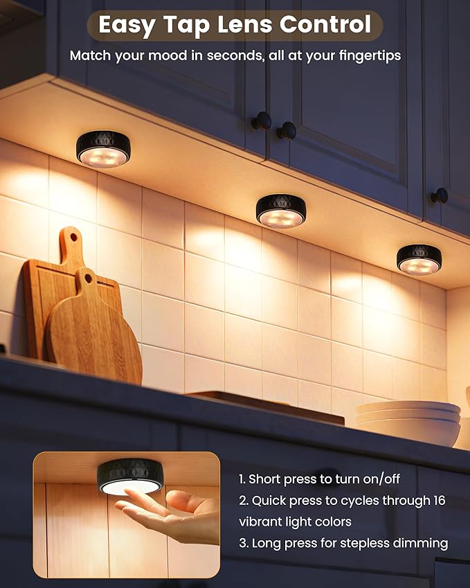 Puck Lights, Battery Operated Wireless LED Under Cabinet Lighting - Image 2