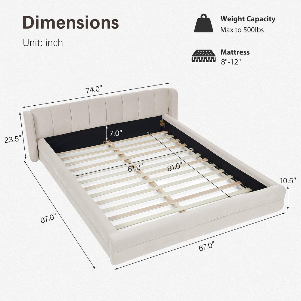 Queen Size Cloud Bed Frame with Soft Channel-Tufted Headboard