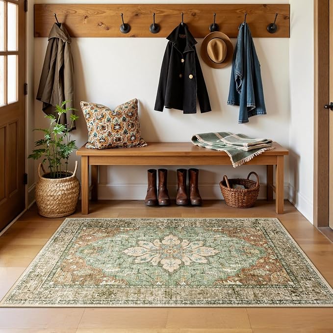RELEANY Area Rugs 3'x5' Washable Non-Slip, Floral Vintage Distress Print - Image 2