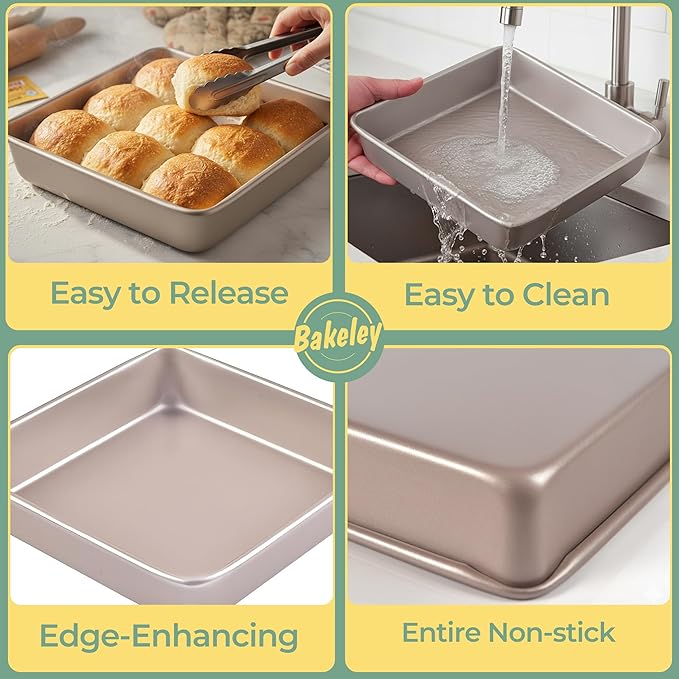 9x9 Baking Pan, 9 inch Brownie Pan, Nonstick Carbon Steel, Shallow Dish Bakeware - Image 8