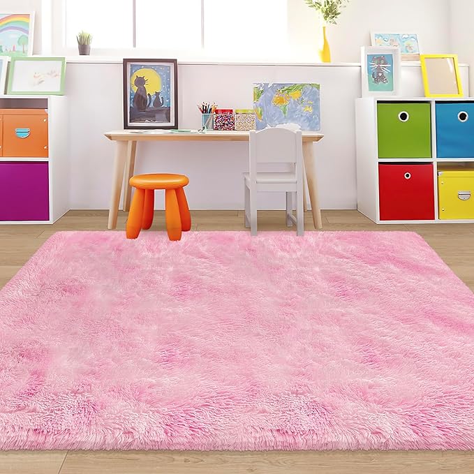 Tie-Dye Pink Fluffy Rug for Bedroom 4x6ft Soft Shag Area Rug Mat Bedside Throw - Image 4