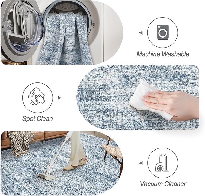9x12 Area Rugs for Living Room, Non Slip Machine Washable Vintage Rugs - Image 4