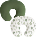 Muslin Nursing Pillow Covers, 2 Pack, Soft & Adorable Slipcovers with Zipper Closure, 100% Cotton Covers for Breastfeeding Pillows (Leaf, Green)