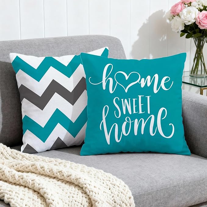 Hexagram Geometric Teal Pillow Covers 20x20 Set of 4, Decorative Outdoor Boho - Image 2